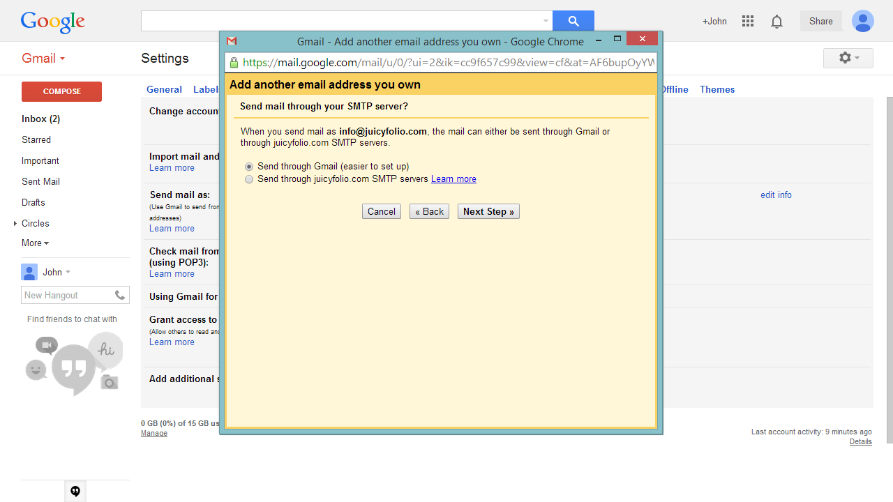 4- Set the sending of your mail through Gmail