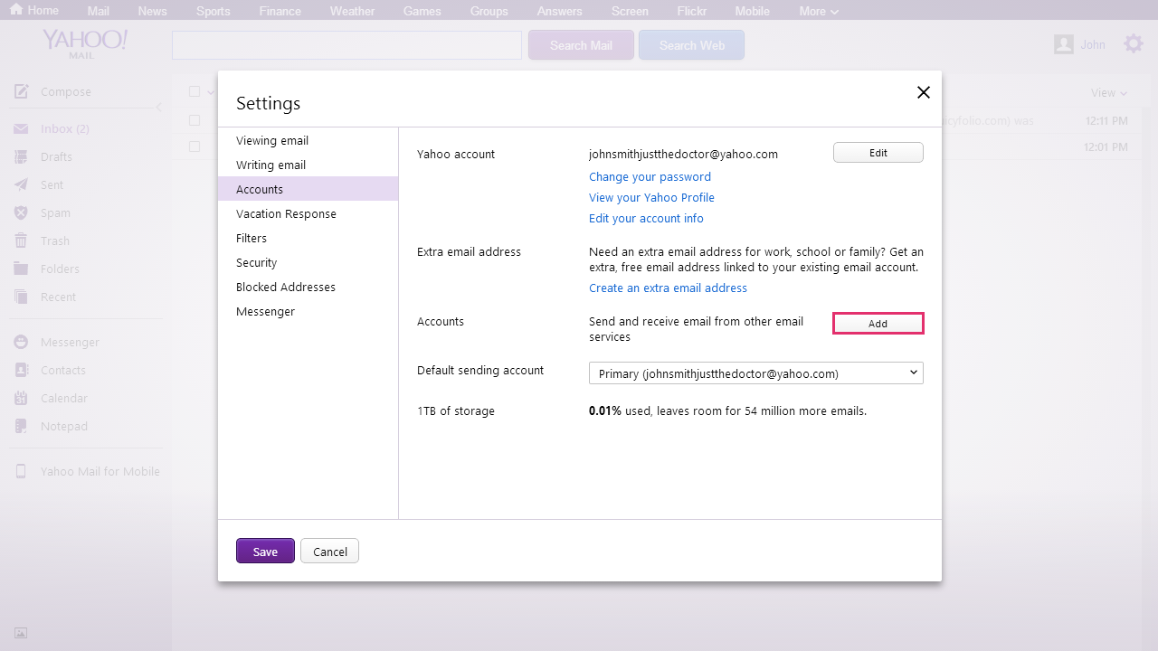 2 - In Settings, select adding a new account for sending mail from other email services