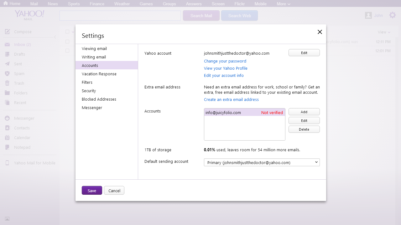 4 - After saving, you need to visit the wanted mailbox and verify your request