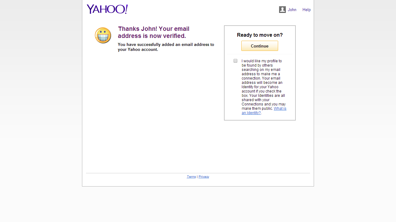 6 - After successful verifying, continue to your Yahoo mailbox