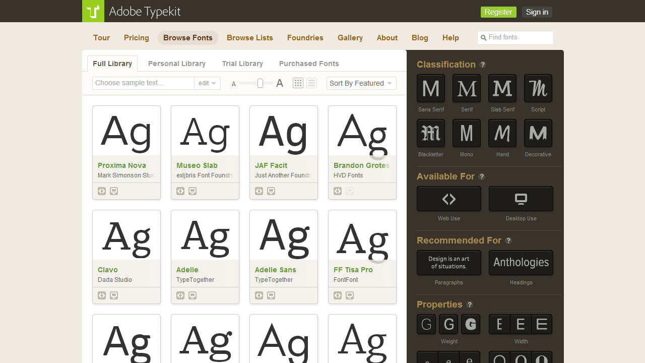 typekit fonts with glyphs